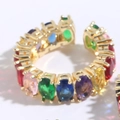 Minimalist 14K gold plated ring with colorful oval-cut cubic zirconia gemstones - Oval Rainbow Zircon