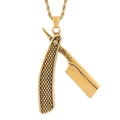 Golden vintage razor blade pendant necklace with twisted rope chain in polished metal finish - Razor Shape (KP100876-MI)