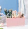 Pink three-compartment makeup brush holder and cosmetic organizer with matte finish - 3-Slot Pink Storage Box