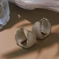 Chic wide hoop earrings with pavé-set zircons in a gold-tone finish for an elegant look - Silver Color Pavé White Zirconia