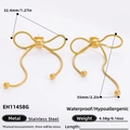 Golden stainless steel bow tassel earrings with waterproof and hypoallergenic features - Gold Bow Tassel Earrings EH11458G