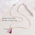 Chic gold stainless steel necklace with gradient purple glass heart pendant 45cm - Necklace-Geometric