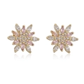 18K gold-plated flower stud earrings with pink and white zircon crystals on white background - Pink