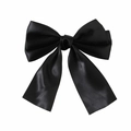 Elegant black satin bow hair clip with long ribbons shown on a clean white background - Duckbill Clip-Z227 / Black