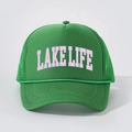 Grasgrüne Vintage LAKE LIFE Trucker Cap mit rosa Schrift und verstellbarem Mesh-Netz - Grasgrün