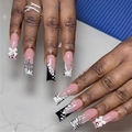 French leopard print press-on nails with 3D bows, rhinestones and cherry accents - Pink Leopard Bow Style(SGCY-490) / Glue Type