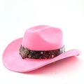 Pink suede cowboy hat detail featuring a rhinestone heart buckle and patterned band - M (56-58cm) / Magenta