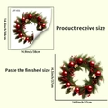 Detailed view showing dimensions for Christmas wreath wall sticker with pine and berries - Red Ball Pine Needle Wreath Style(JDT-X31)