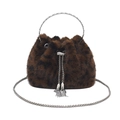 Braune Plüsch-Beuteltasche mit Leopardenmuster, silbernem Metallgriff und Kette - Braun