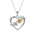 Ciondolo a cuore in argento S925 con girasole dorato, ape e incisione I love you - D501 (Solo Ciondolo Senza Catena)