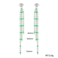 Silver stainless steel tassel drop earrings with vibrant green resin bead accents - Steel - Fluorescent Green