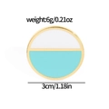 Round gold-rimmed enamel badge brooch in white and turquoise with size parameters - Geometric Color Block Style (XZ2460-8)