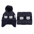 Ensemble bonnet et écharpe d'hiver pour garçons avec motif ours et doublure en polaire - Bleu Marine