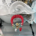 Double-layer red beaded bracelet with white enamel flower charm for a vintage look - S015-bright Red Fresh Floral Bracelet #sz163