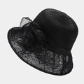 Dettaglio di cappello da sole nero con trama a spirale e tesa in pizzo floreale elegante - Nero
