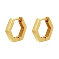 Detailed view of matte gold hexagonal hoop earrings in stainless steel on white background - Hexagon / Gold