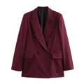 Elegante wijnrode double-breasted damesblazer met reverskraag en lange mouwen - S / Bordeauxrood