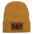 Bonnet en tricot jaune moutarde avec écusson en cuir DAD pour hommes et hiver - Adulte Élastique / Khaki (DAD)
