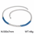 Chaîne cubaine bicolore argent et bleu en acier titane pour hommes et femmes tendance - Collier Bicolore Argent Bleu (KN200197-KLHQ)