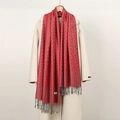 Sciarpa retrò rossa con motivi a foglie grigie e nappe in stile vintage classico - Rosso Grigio Foglie