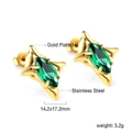 Gold plated stainless steel starburst earrings featuring marquise green stones - Starburst Marquise Green Gem Studs