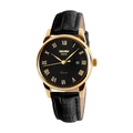 Classic SKMEI 9058 quartz watch with golden case, black roman dial and leather strap - Gold Case Black Dial Black Leather Strap (Women)