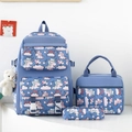 Blue nylon kids backpack 3-piece set with cute cartoon unicorn and plush pendant - Blue