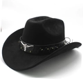 Black faux suede western cowboy hat with silver bull head and metal rivets detail - M (56-58cm) / Black (Suede)