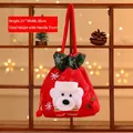 Red Christmas velvet gift bag with polar bear design and green drawstring for candy - Polar Bear