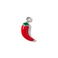 Charming red pepper alloy enamel pendant with green stem for DIY jewelry making - Chili UV-plated