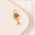 Colgante de copa de vino dorado con forma de corazón y circonitas rosas sobre piedra - H-7313 Copa de Vino Corazón