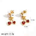 Orecchini a ciliegia dorati con pietre a cuore rosse e perni in zircone alti 16,5 mm - Orecchini a ciliegia a cuore con zircone rosso (TE60421-RD)