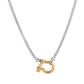 Two-tone box chain necklace with golden shackle pendant on silver circular link chain - Two-Tone Shackle Clasp Necklace / Silver Chain Gold Clasp