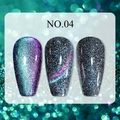Detalle de esmalte de uñas cat eye NO.04 con efecto de diamante brillante en uñas largas - Gel de Ojo de Gato de Arena Movediza de Ensueño 04