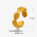 Gold plated stainless steel open ring with hammered texture and 1.7cm inner diameter - Gold