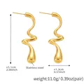 Détails des boucles d'oreilles irrégulières en forme de goutte en acier doré avec dimensions - Doré