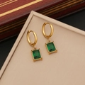 Golden stainless steel butterfly necklace with a green rectangular emerald zircon pendant - 3# Earrings (N1056)