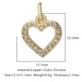 Golden heart charm with cubic zirconia for DIY jewelry making, 12.1x11.1mm size - White Zirconia Style 7 / Gold