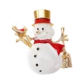 Enamel snowman brooch with red scarf and golden hat for Christmas festive accessory - Snowman with Bird
