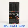 Set de 48 stylos feutres fins noirs à pointes de 0,4 mm dans un étui transparent - Corps Noir 48 Couleurs
