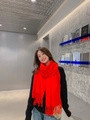Classic red cashmere scarf with fringe details worn by a model in a modern setting - Tassel Style / 260g (200x70cm) / Red