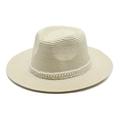 Sommerlicher Panamahut aus Stroh mit eleganter Spitze und Perlenbesatz als Sonnenschutz - M (56-58cm) / Beige