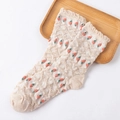 Beige modal mesh socks with carrot pattern and ruffled edges on wooden tray - Khaki Small Strawberry
