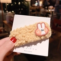 Creamy beige plush hair clip featuring a cute cartoon rabbit and soft faux fur texture - J-19-Khaki Rabbit