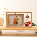 Modern double-sided rotating wooden 6-inch photo frame with light and red horse ornament - Double Sided Horizontal - Fortune Pony