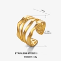 Anillo ajustable multicapa de acero inoxidable dorado con textura martillada - Abierto Ajustable / Dorado