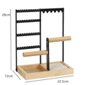 Black metal jewelry organizer stand with multi-layer earring holes and wood base - 4-Tier Double Axis / Black