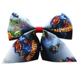 Halloween haarstrik met enge pompoen-, vleermuis- en RIP-printpatronen op lint - Haarclip-stijl / Zwart