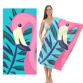 Microfiber beach towel with pink flamingo and tropical palm leaf print in bright blue - 80*160cm