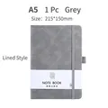 A5 grey leather-textured notebook with elastic strap and side pen holder 215x150mm - Gray / A5